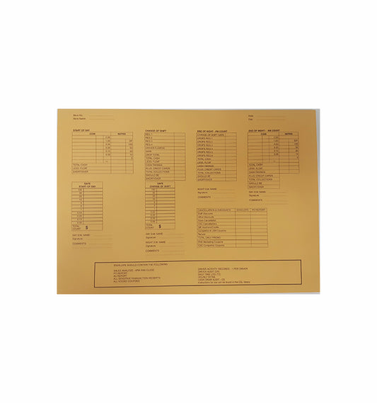Daily cash Count Envelope - pack of 30 - PHA001